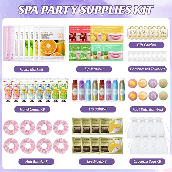80PCS Spa Party Favors, Include Face Masks, Lip Balm, Hand Cream, Under Eye - Image 2