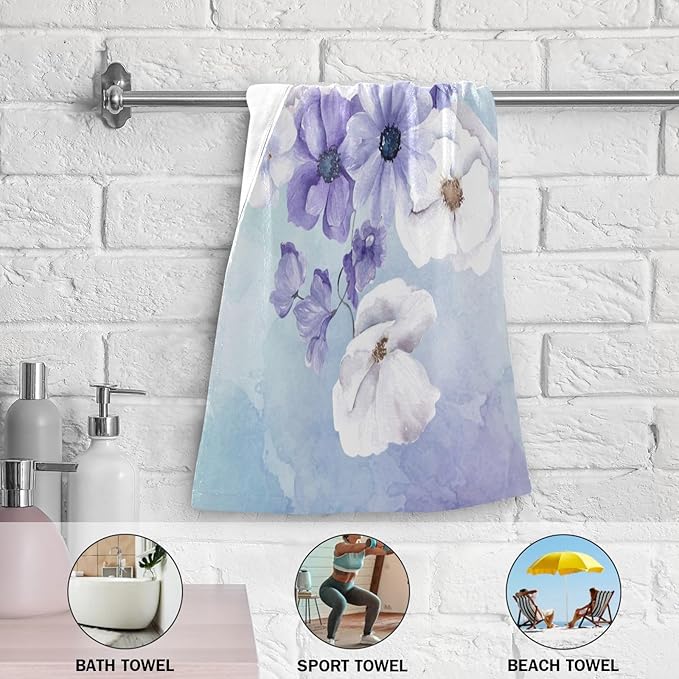 Purple White Violet Floral Hand Towels - Image 5