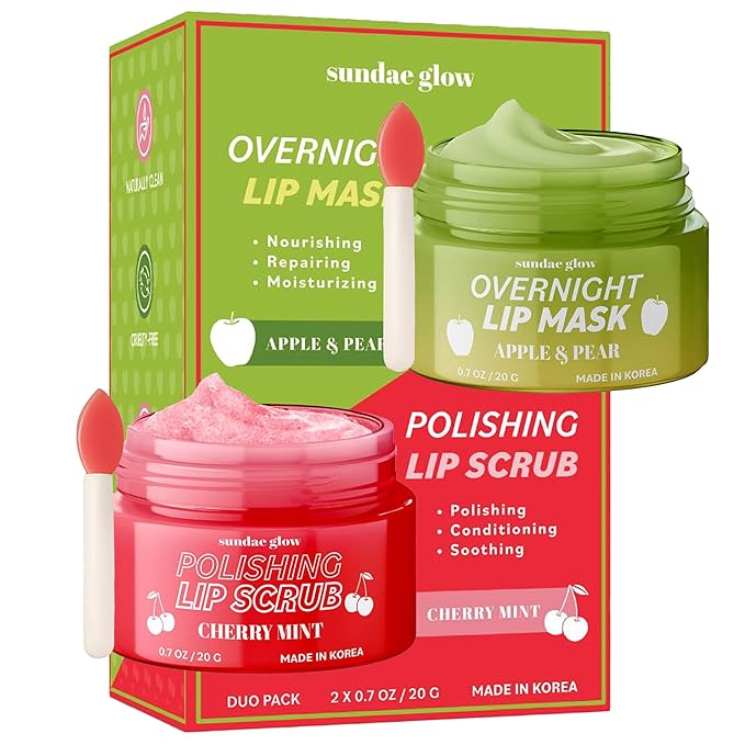 Lip Mask & Scrub – Apple, Cherry & Mint – Hydrates, Exfoliates, Repairs Dry & by Unknown