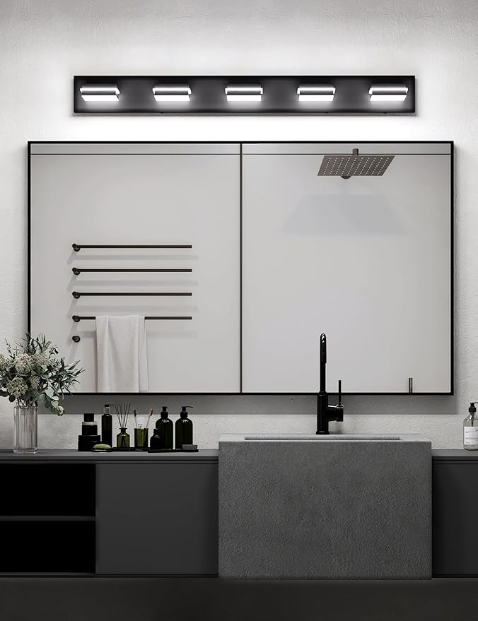 VOLISUN Modern 5-Light, 40-Inch Black Bathroom Vanity Light Fixtures Over Mirror - Image 4