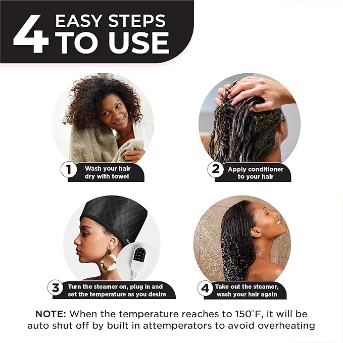 Hair Steamer for Natural Hair Home Use w/10-level Heats Up Quickly, Heat Cap - Image 7