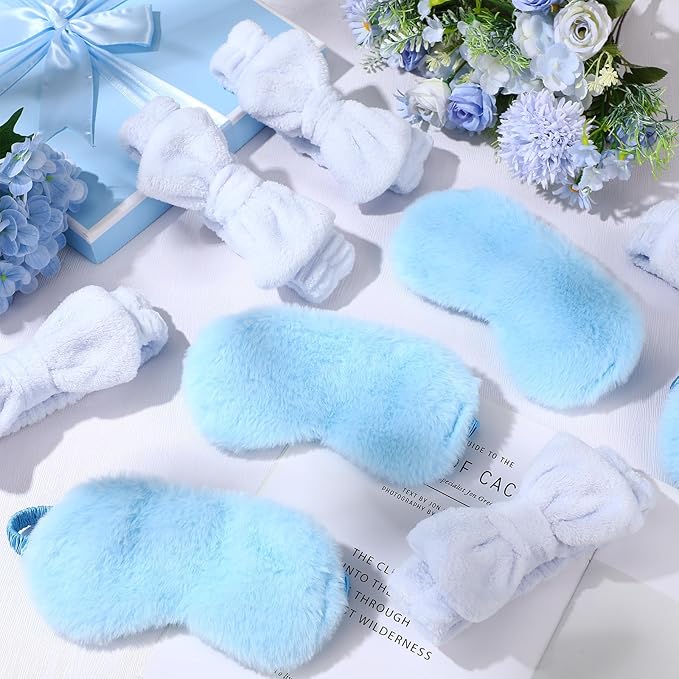 Jexine 24 Pcs Spa Slumber Party Headband Plush Sleep Eye Mask Bulk Bow Hair - Image 3