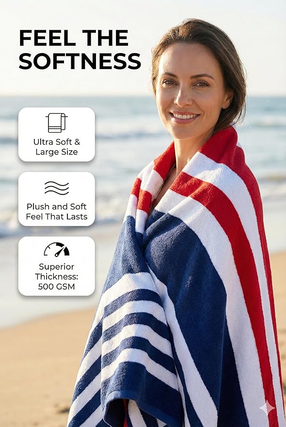 Premium Terry Cabana Beach Towel, Soft Plush Cotton Pool Towel, 30” x 60” - Image 4