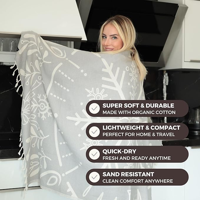 FESHKA Sand Proof Turkish Beach Towel – Oversized, Quick Dry & Lightweight - Image 2
