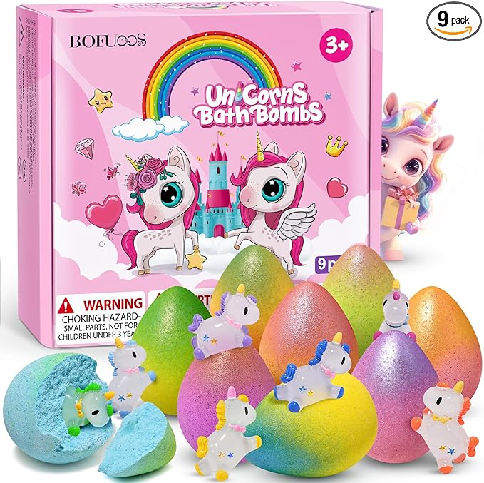 Unicorn Bath Bombs with Surprise Toys Inside, Birthday Mothers Day Gifts by BofuoosBathSpa
