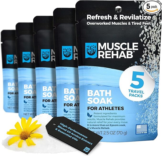 Muscle Rehab Epsom Salt Bath Soak 5 Travel Packets by MuscleRehabSportsRecovery