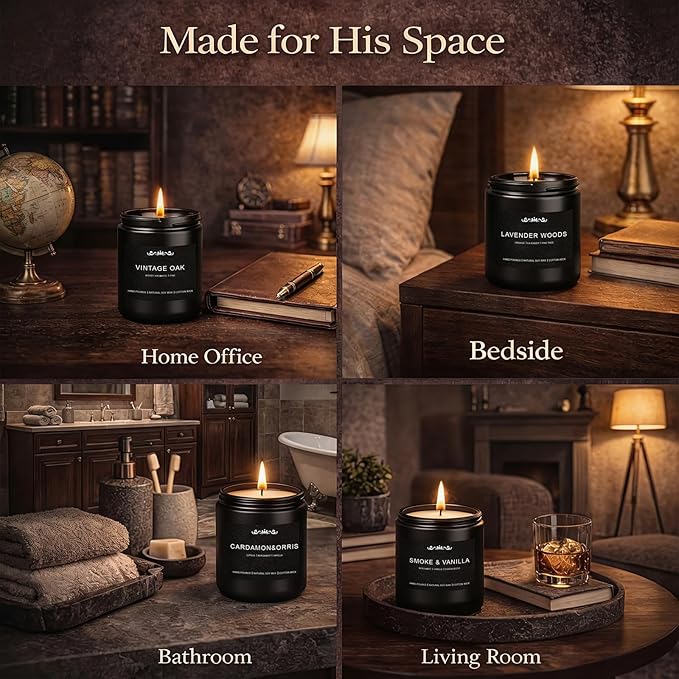 Candles for Men, 6 Pack Soy Wax Gift Set, 300H Long Lasting Home Fragrance - Image 6