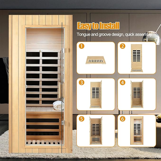 Far Infrared Sauna 1 Person Infrared Sauna Room Canadian Hemlock Wooden Sauna - Image 6