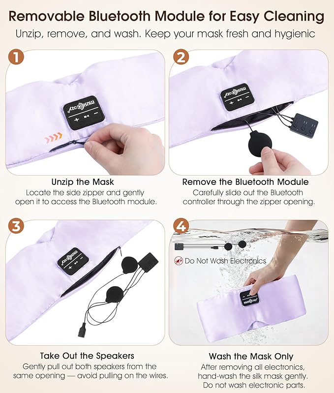 MUSICOZY 3D Silk Bluetooth Sleep Mask Headphones, Mulberry Silk Eye Mask - Image 9