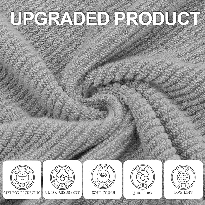 VOOVA & MOVAS Grey Bath Towels, Large 30" x 56" - Image 2