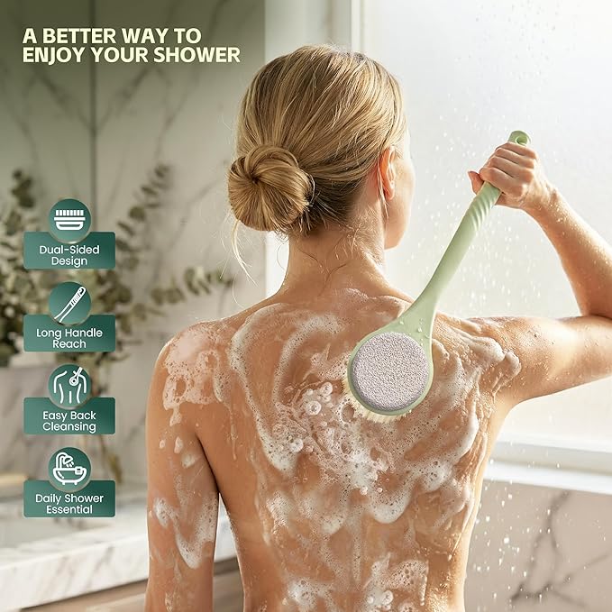 Back Scrubber for Shower, Long Handle Exfoliating Brush, Dual-Sided Bath Brush - Image 4