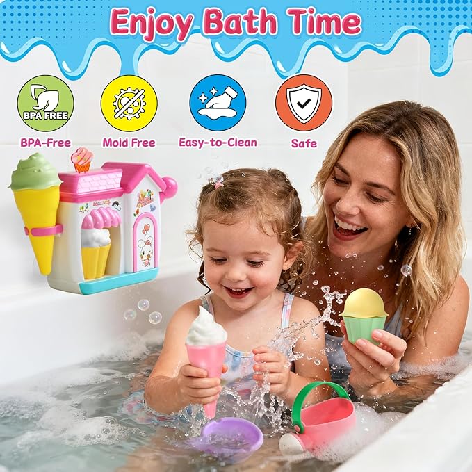 Bath Toys for Kids Ages 4-8 3-5 Toddler Bath Toys Bathtub Ice Cream Foam Maker - Image 2