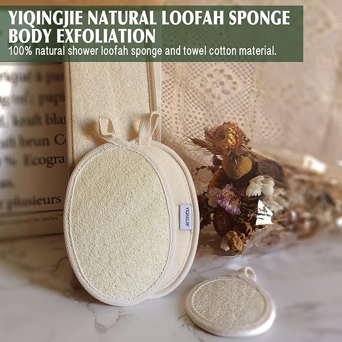 Natural Loofah Sponge Back Exfoliating Scrubber Combo Set, Seep Cleansing Skin - Image 5