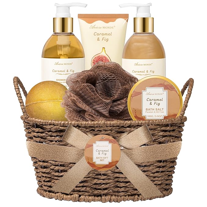 Christmas Gifts for Women Spa Baskets for Women Gift, Warm Caramel & Fig Bath by Ariosemonde