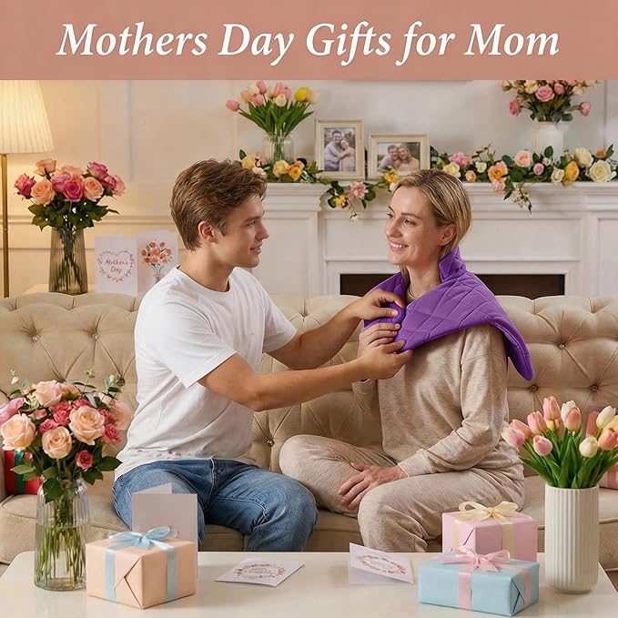 Purple Weighted Heating Pad for Neck Shoulders and Back, Mothers Day Gifts for - Image 2
