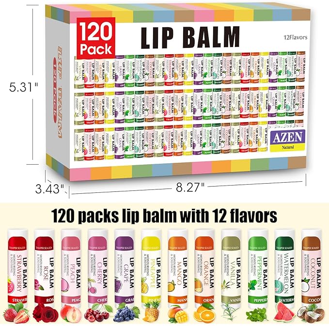 AZEN 120 Pack Lip Balm Bulk, Moisturizing Lip Balms - Image 7