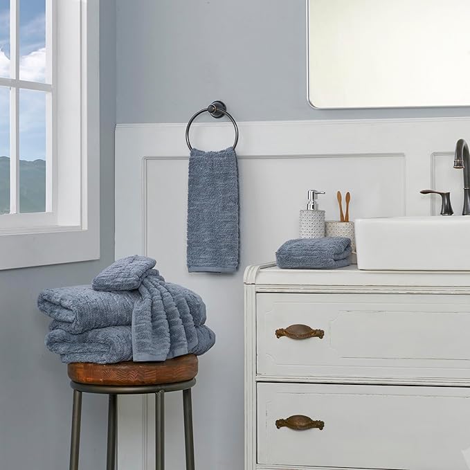 SKL Home CloudSoft Cotton Luxury 2-Piece Hand Towel Set, Smoke Blue - Image 4