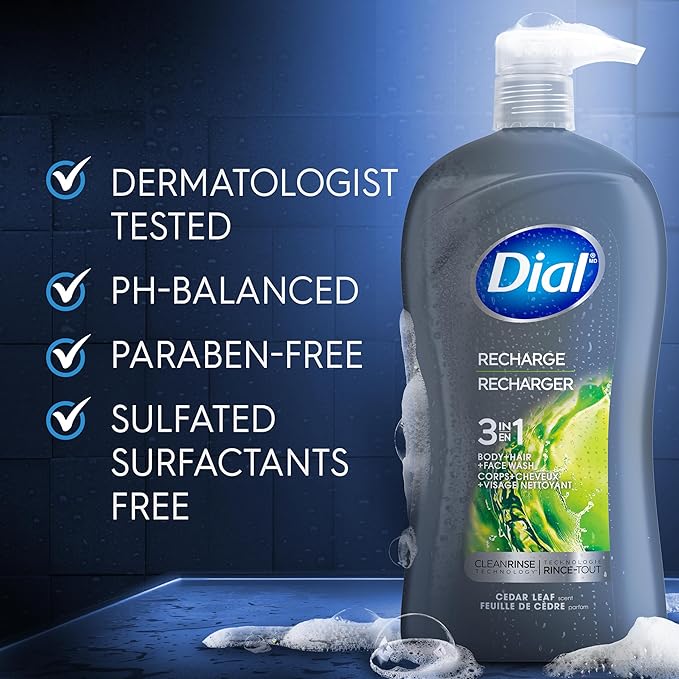 Dial Men 3 in 1 Body, Hair and Face Wash, 32 Fl Oz, Cedar Leaf Scent, Cleanses - Image 6