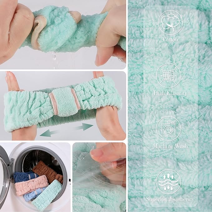 DiyJibb 9 Pcs Spa Headband for Washing Face, Skincare Headband and Wristband Set - Image 7