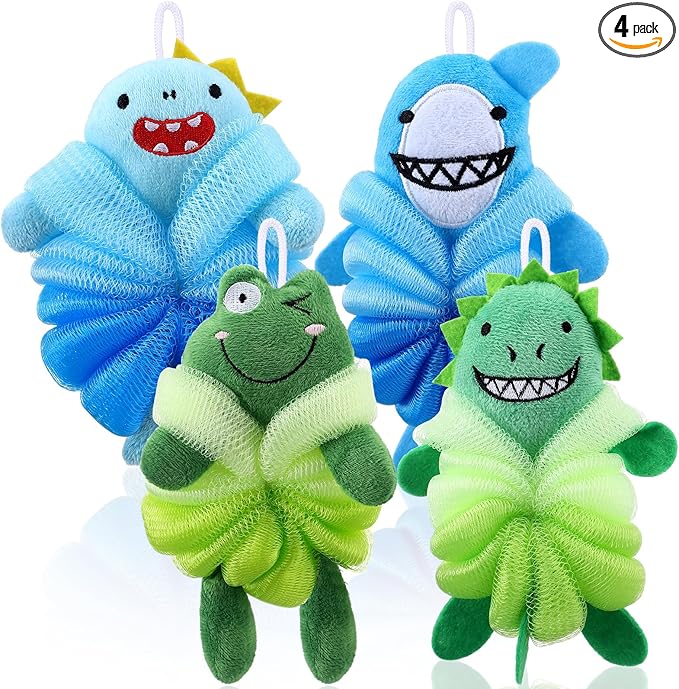 Tatuo 4 Pcs Animal Bath Loofahs Kids Body Loofah Cartoon Shower Cute Bath by Tatuo