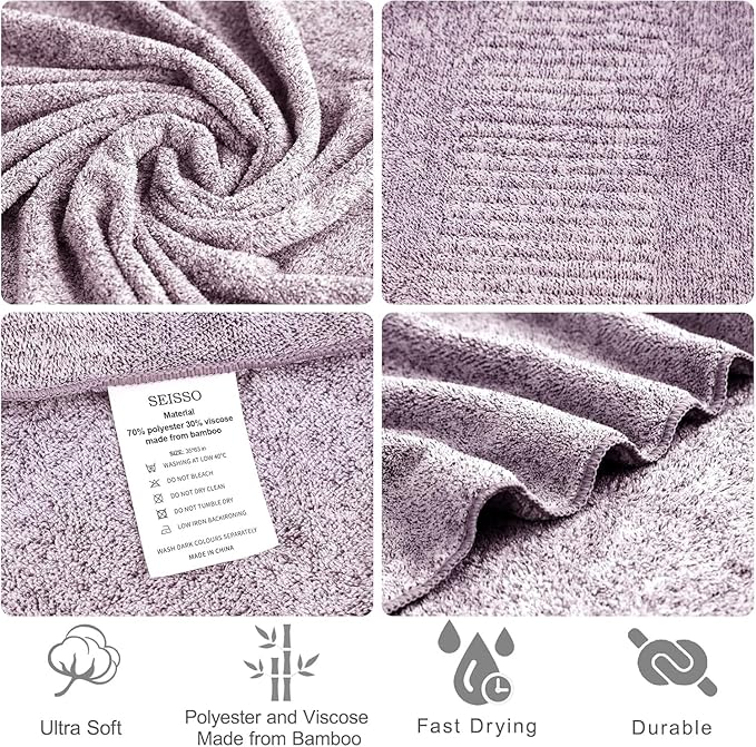SEISSO Bath Towels 4 Pack Large Bathroom Bamboo Viscose Towels 35” x 63” Plush - Image 8