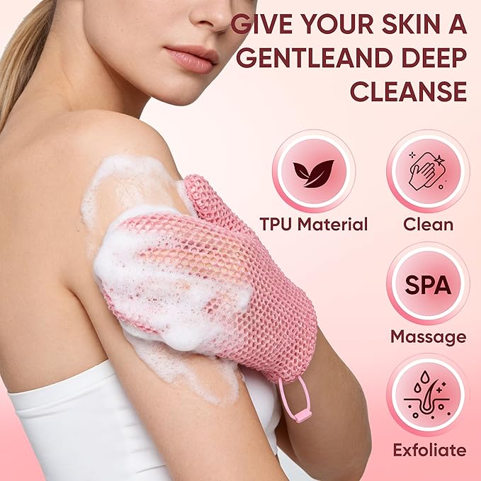 2 Pcs Honeycomb Exfoliating Mitten Set Bath Mitt Honeycomb Face and Body - Image 2