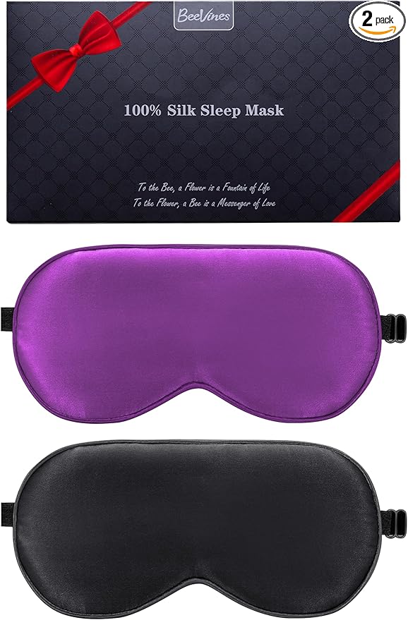 BeeVines 100% Real Mulberry Silk 2 Pack Sleep Mask, Pure Silk Eye Masks by BeeVines