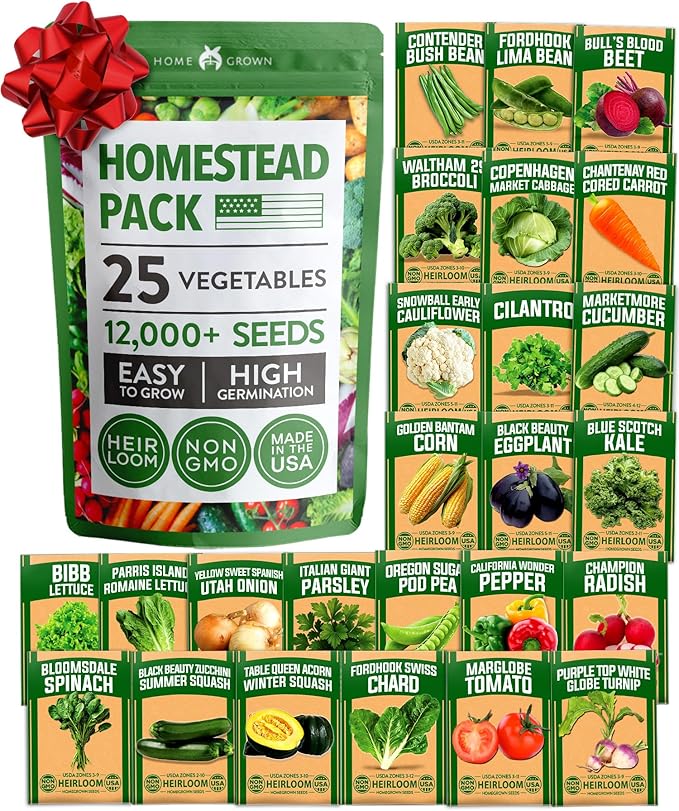 HOME GROWN 25 Variety Survival Seed Vault 12, 000+ Heirloom Non-GMO Vegetable by HOMEGROWN