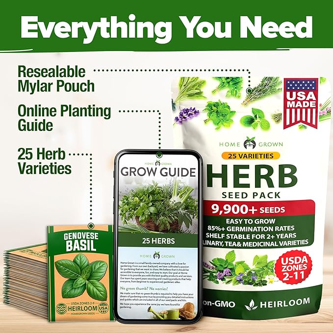 HOME GROWN 25 Herb Seeds for Planting 8, 700+ Non-GMO Heirloom Seeds | Extra - Image 8