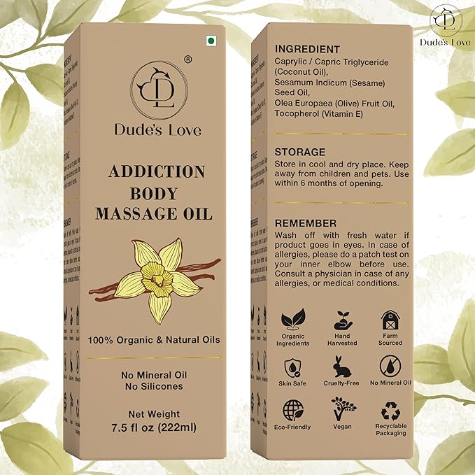 Addiction Body Massage Oil | Vanilla Scent | 100% Natural & Organic Oils | No - Image 8