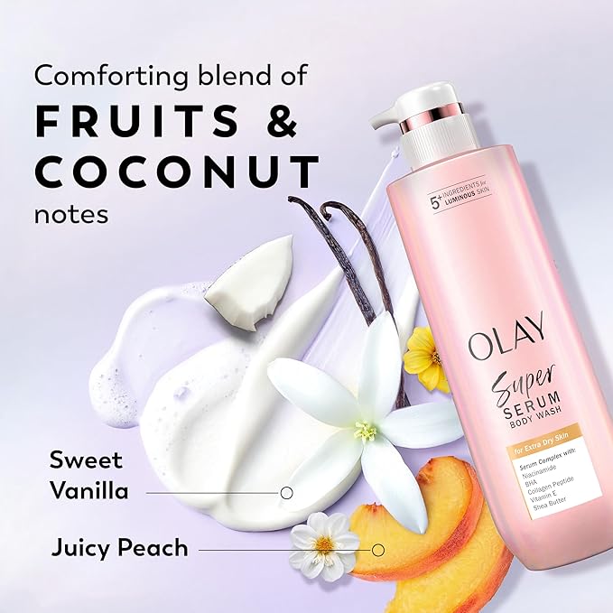 Olay Super Serum Body Wash for Extra Dry Skin, 24hr Long Lasting Hydration - Image 6