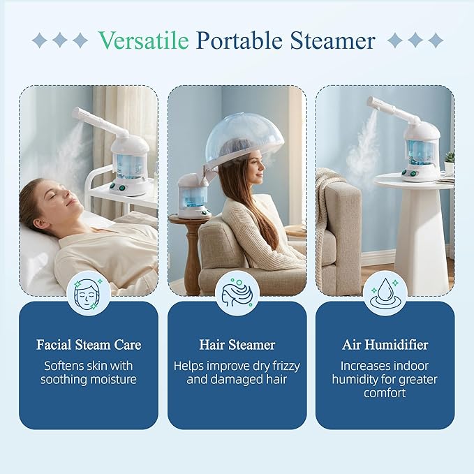 ZENY 3-in-1 Portable Facial Steamer and Hair Steamer, Humidifier, Nano Ionic - Image 2
