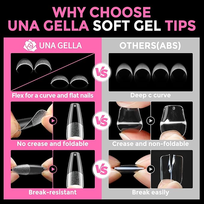 UNA GELLA Long Coffin Nail Tips: 216pcs Coffin Acrylic Fake Nails Full Cover - Image 6