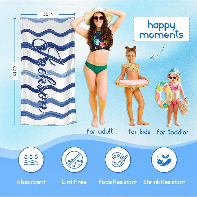 JML Custom Beach Towel with Name, Personalized Microfiber Beach Towel with Name - Image 3