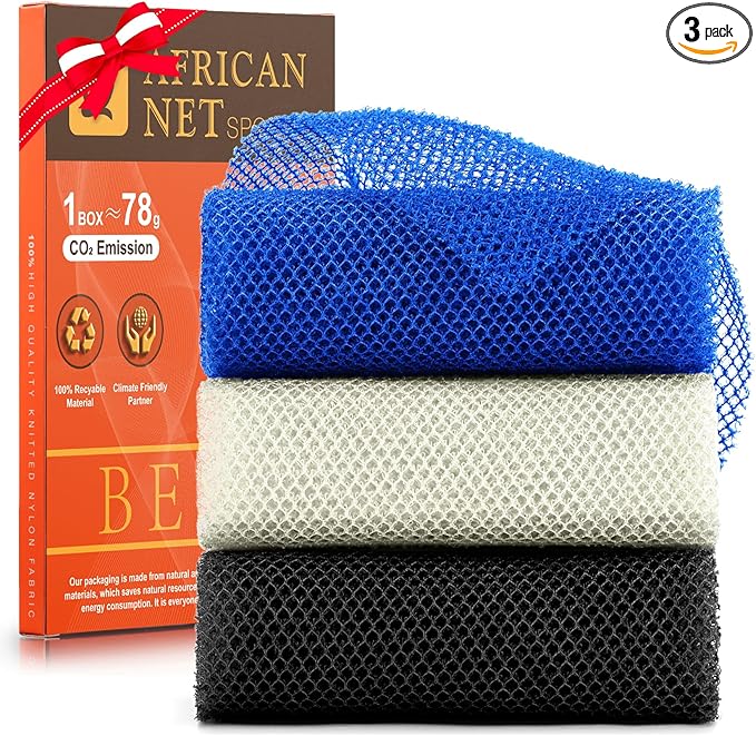UJFQBH 3 Pieces African Bath Sponge African Net Long Net Bath Sponge by BuyNow