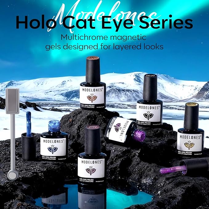 modelones Cat Eye Gel Nail Polish Set, 6 Colors Holographic Colorful Rainbow - Image 7
