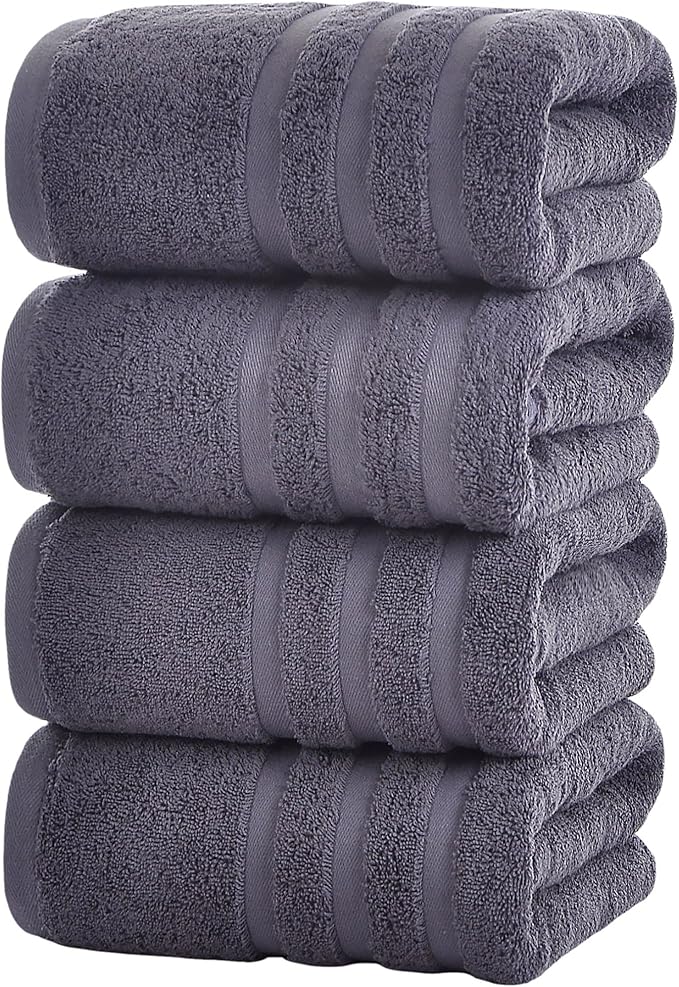 Bath Towels 4 Pack, 30 x 60 Inches, Large 100% Cotton Towels, Comfortable by Velqora