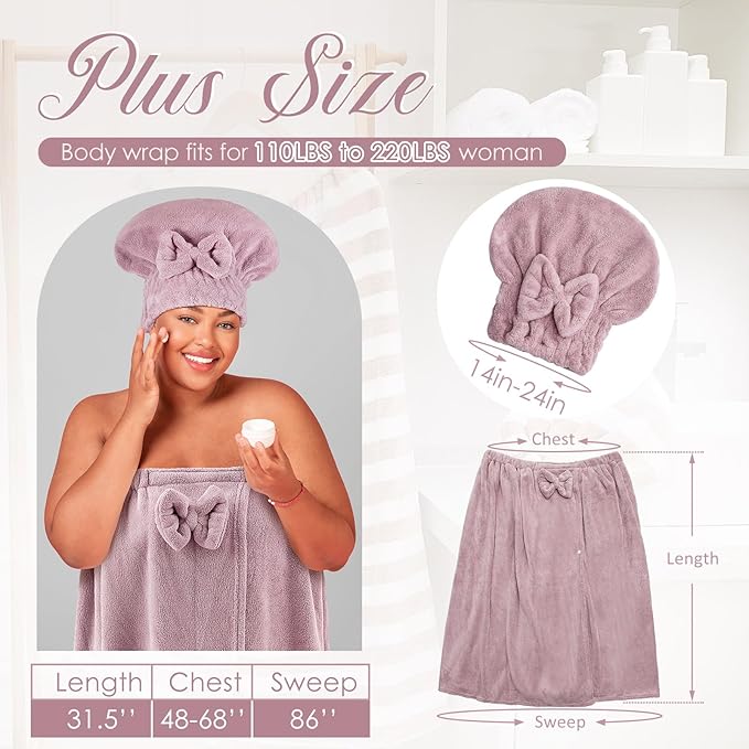Xtinmee 2 Sets Plus Size Womens Wrap Towel - Image 2