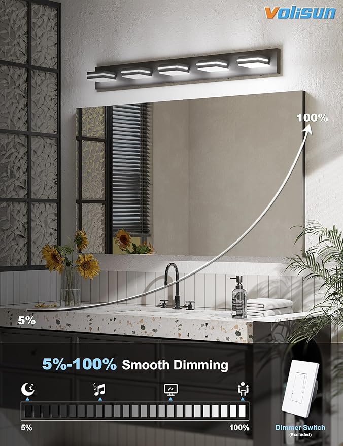 VOLISUN Modern 5-Light, 40-Inch Black Bathroom Vanity Light Fixtures Over Mirror - Image 3