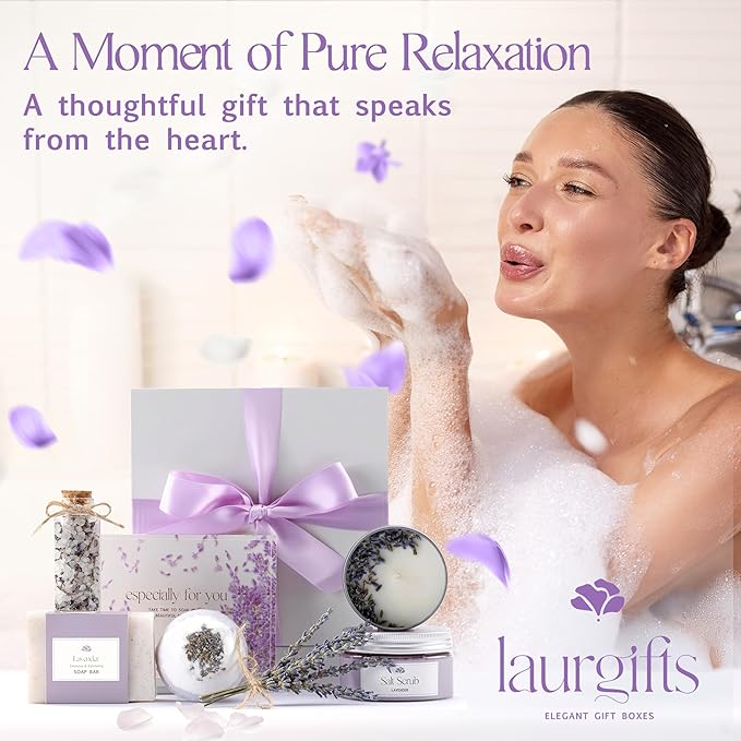 Mothers Day Gifts for Mom – Lavender Spa Gift Box, Small Candle Set - Image 6