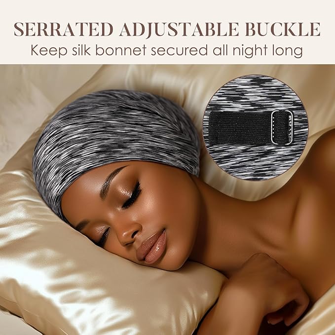 LULUSILK Mulberry Silk Lined Sleep Cap, No More Frizzy Tangled Hair, Stay On - Image 4