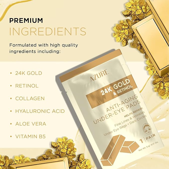 AZURE 24K Gold & Retinol Anti Aging Under Eye Patches - Image 2