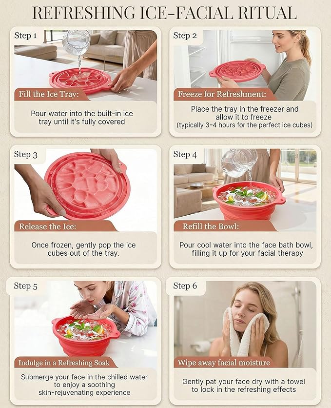 Face Ice Bath Bowl with Built-in Ice Tray, Collapsible Silicone Face Bowl - Image 9