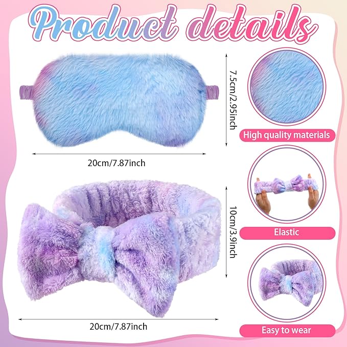 Xuhal 24 Pcs Spa Sleepover Party Favors Supplies Plush Headband and Eye Mask - Image 3