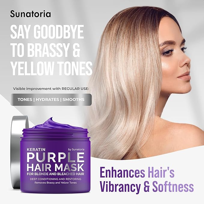 SUNATORIA Purple Hair Mask for Blonde & Bleached Hair, 2-in-1 Keratin Toning - Image 2