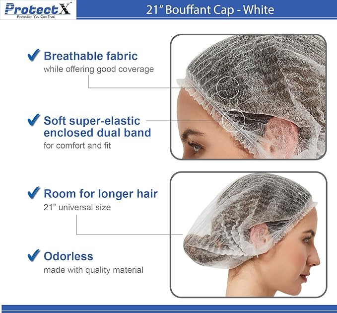 ProtectX 500-Pack White Disposable Hair Nets, Elastic Head Cover, Bouffant Caps - Image 4