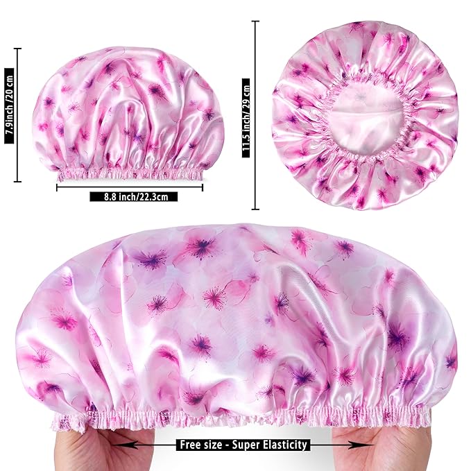 4 PCS Shower Caps for Women, Printing Bath Caps, Double Layers Shower Cap - Image 3