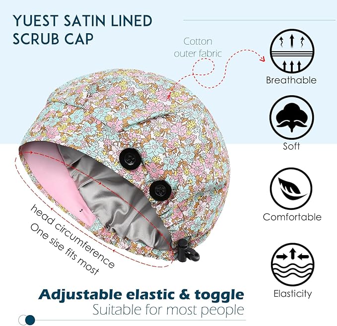 2 Pack Satin Lined Bouffant Scrub Caps - Image 2