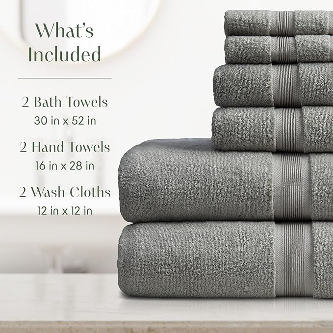 Springtree Home Luxury Bamboo Rayon Bath Towel Set 6 Piece Set | 35% Bamboo - Image 2