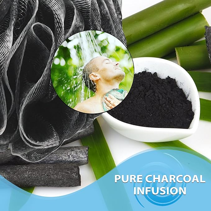 SHOWER BOUQUET Loofah-Charcoal Bath-Sponge XL-4-Pack-Blue-Green // Extra Large - Image 5